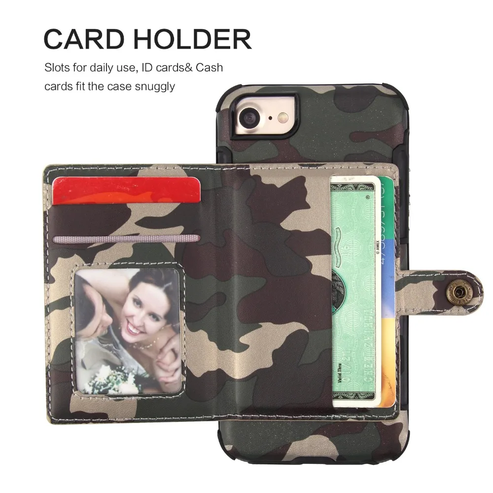 Luxury Camouflage Wallet Phone case for iPhone 6 6s 7 8 Plus PU Leather Shockproof Flip Back Card slots Cover Fundas Apples |