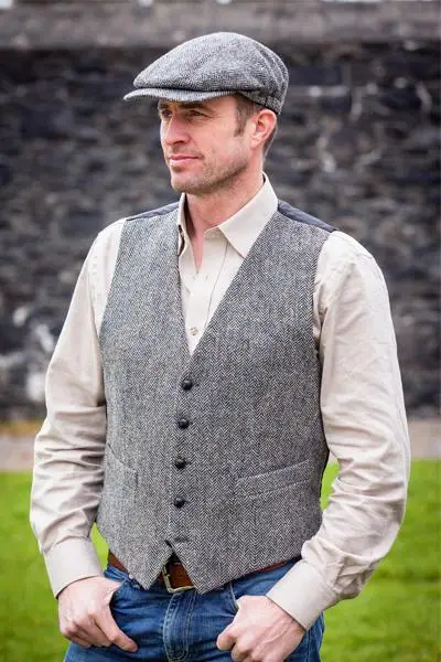 

2019 Airtailors 50% Wool Vintage 1905 Collection Tailored Fit Herringbone Tweed Vest Light Gray Plus SIze avaliable