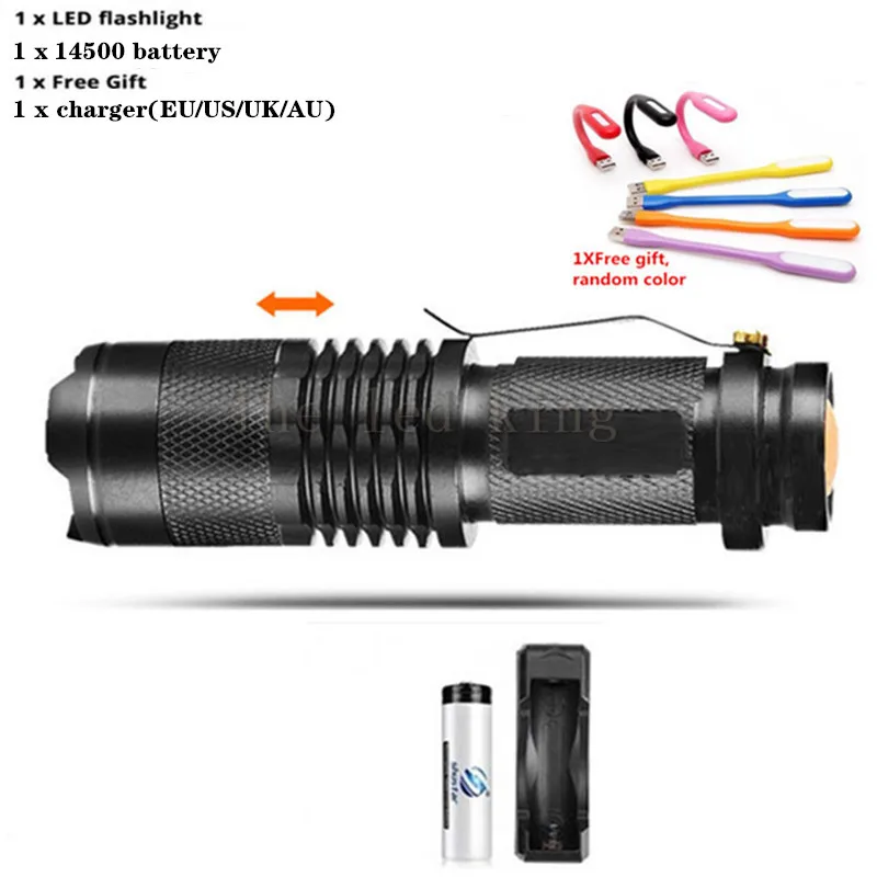6000 люмен XM-L T6 Q5 светодиодный светильник-вспышка перезаряжаемый Zoomable Linternas фонарь светильник 1*14500 или AA лампа ручной светильник