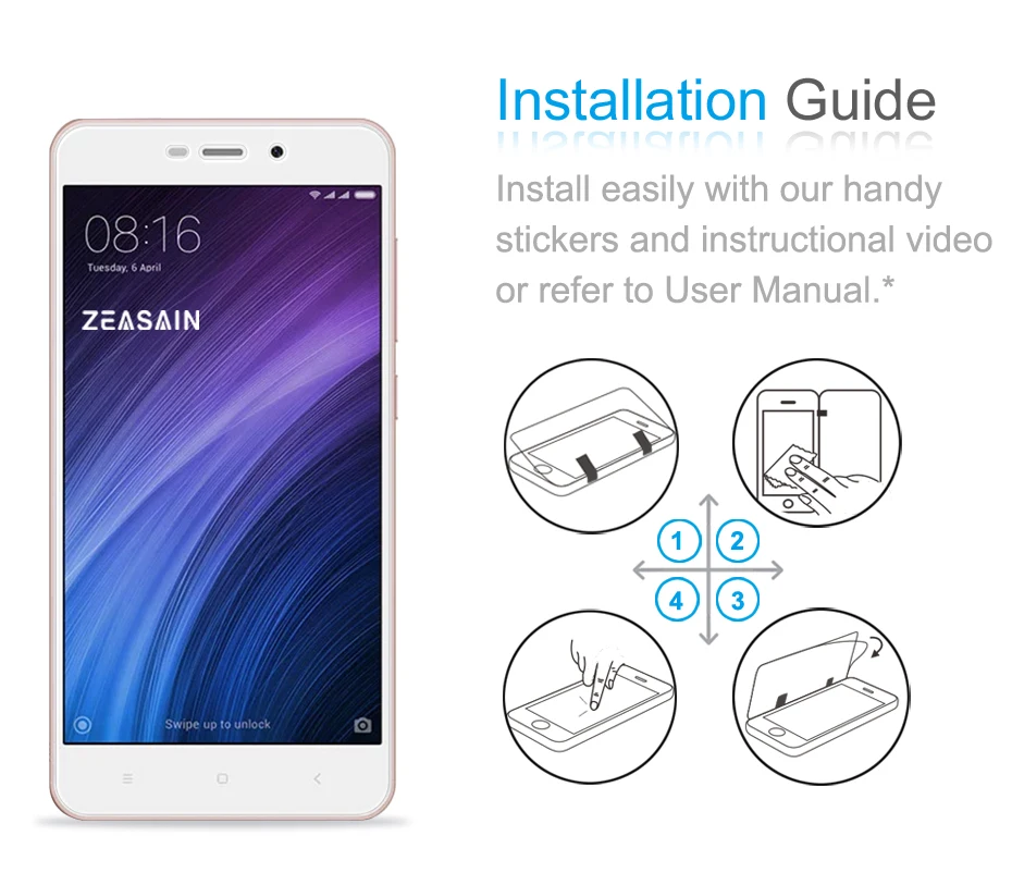 [2 Pack] Original ZEASAIN 2.5D Tempered Glass Screen Protector For xiaomi redmi 4a redmi4a Xiomi Toughened Protective Film (6)