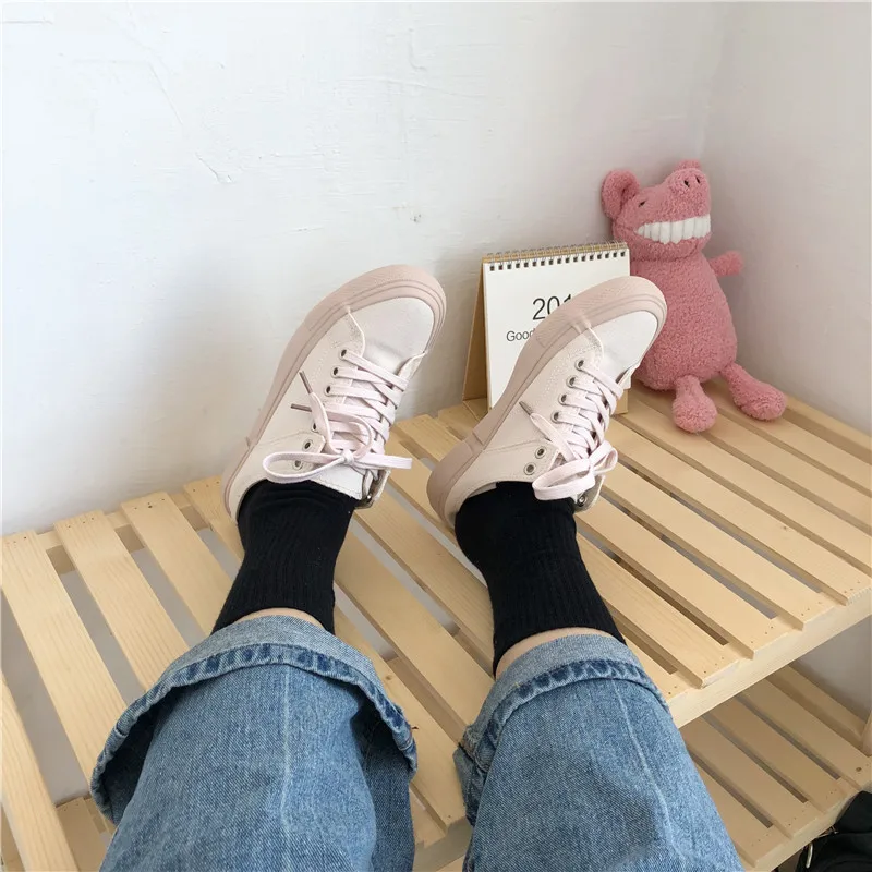 women canvas shoes fluorescent green girls pink sneakers cloth shoe spring autumn solid color lace up low up white trainer 35-40