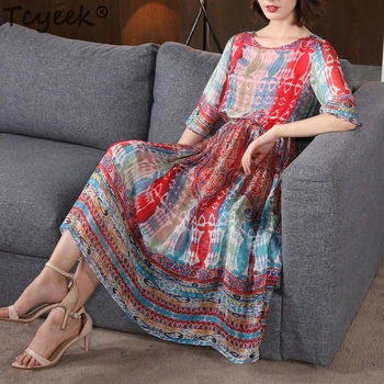 

Beach Summer Dress Women Silk Long Party Dress Plus Size Print Clothes Elegant Ladies Maxi Vestidos Verano 2020 WW019