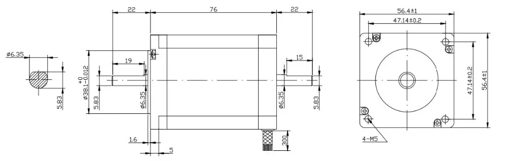 6,35 мм двойной вал NEMA23 шаговый двигатель 180 N. cm(250 oz-in) Длина корпуса 76 мм двойной вал NEMA 23 шаг двигателя