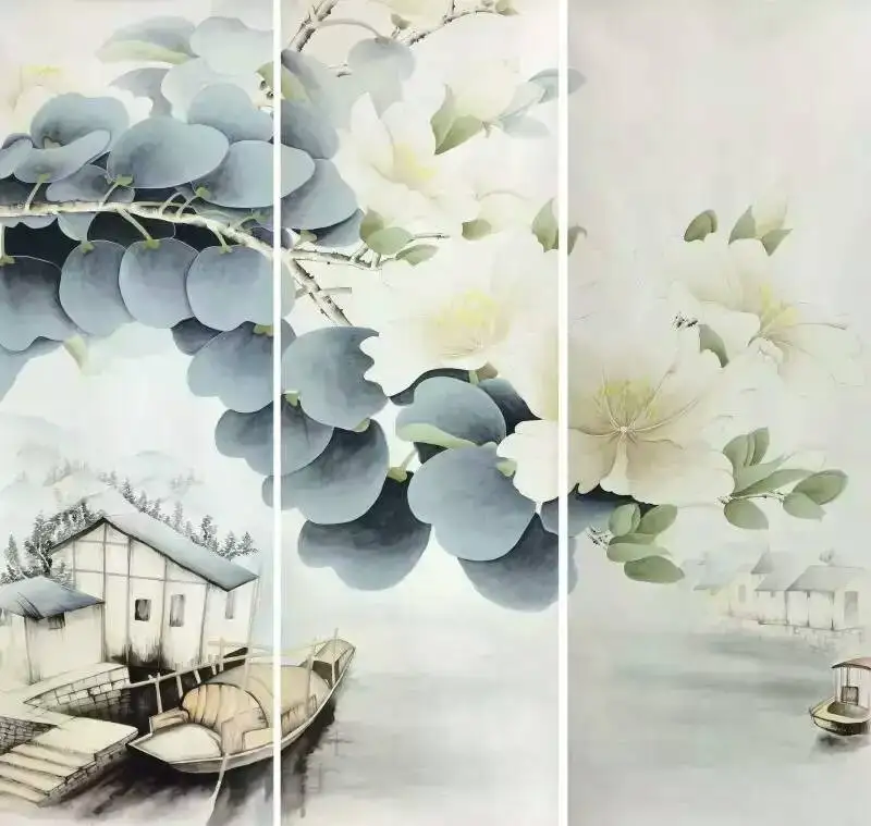 

Customized Hand-painted silk/non-woven Hand painted wallpaper painting flower with bird wallcovering many patterns/backgrounds