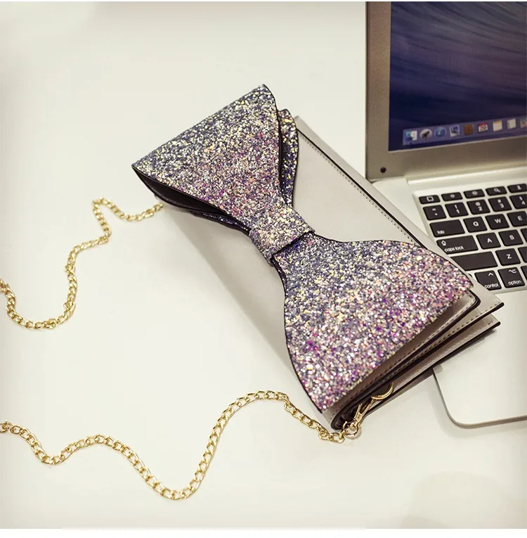 Fashion Bow Women clutch Sparkling luxury lady evening bags chain messenger bag for female Shoulder bag Women's Clutches  (8)