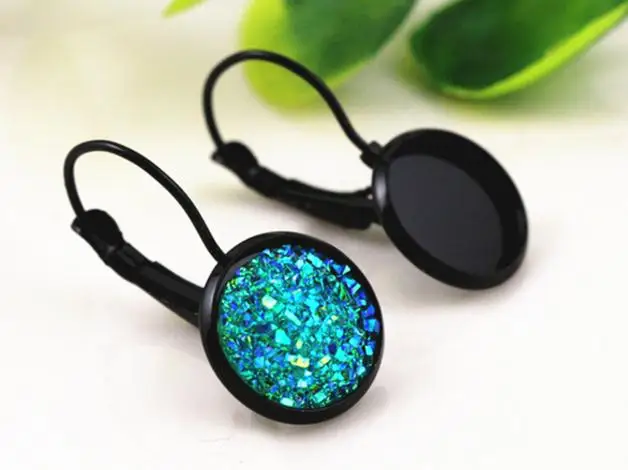 12mm 10pcs Black Plated French Lever Back Earrings Blank/Base,Fit 12mm Glass Cabochons,Buttons;Earring Bezels (L3-01)