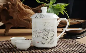 

550ML, chinoiserie river and mountain painting, real bone china tea cup, vintage mug tumbler, ceramic classic bottle. with cover