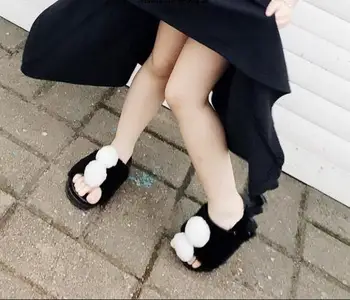 

New White Rabbit hair Pom Pom baby Girls Sandals Upscale Party Baby shoes Children Sandals Free shipping