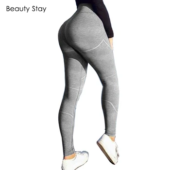 

BeatutyStay Women Leggings Stripe Printed Solid High Waist Fitness Light High Elastic Breathable Slim Skinny Casual Trousers