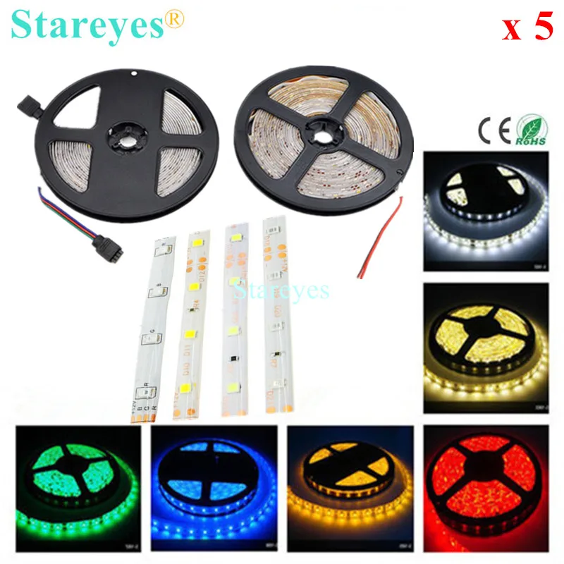#Best 5 pcs SMD3528 SMD2835 60 LED M RGB Strip 5M 300 LED DC12V IP65 Waterproof flash light tape LED Strip Light colorful lamp