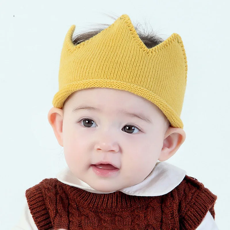 

Children Sweater Birthday Hat Kids Baby King Great Crown Hats Kid Girls Boys Knitted Caps Lovely Beanie Photo Props Hat