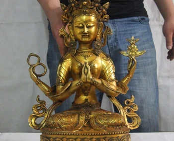 

18 Tibet Copper bronze Gild Four arms kwan-yin GuanYin Bodhisattva buddha statue