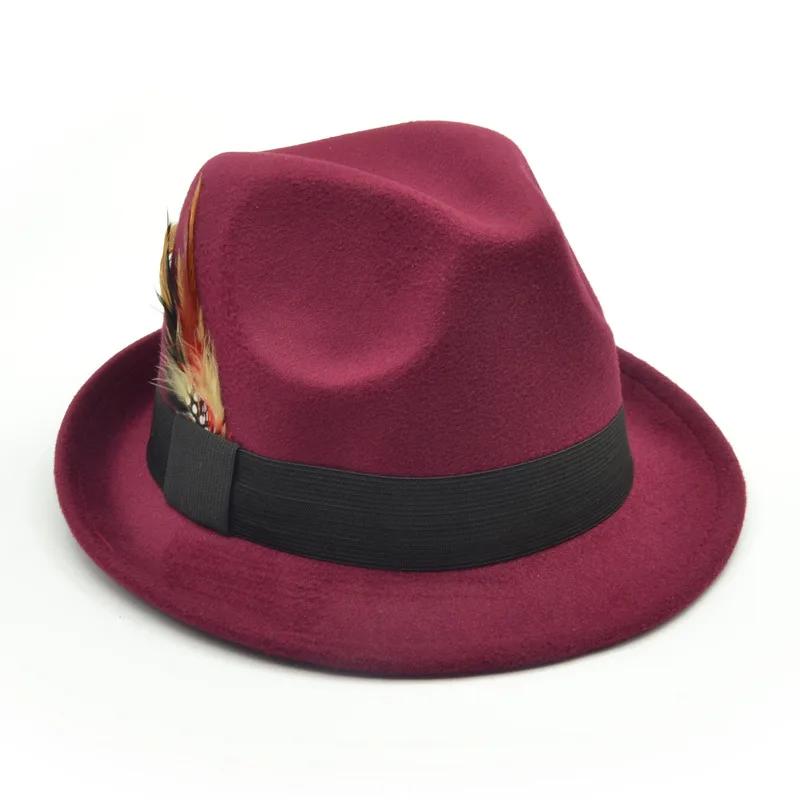 Винтажные джазовые шляпы, женские шерстяные фетровые шляпы с перьями, одноцветные фетровые шляпы Трилби, шапка для церкви, повседневные шляпы джентльменов, мужские шляпы