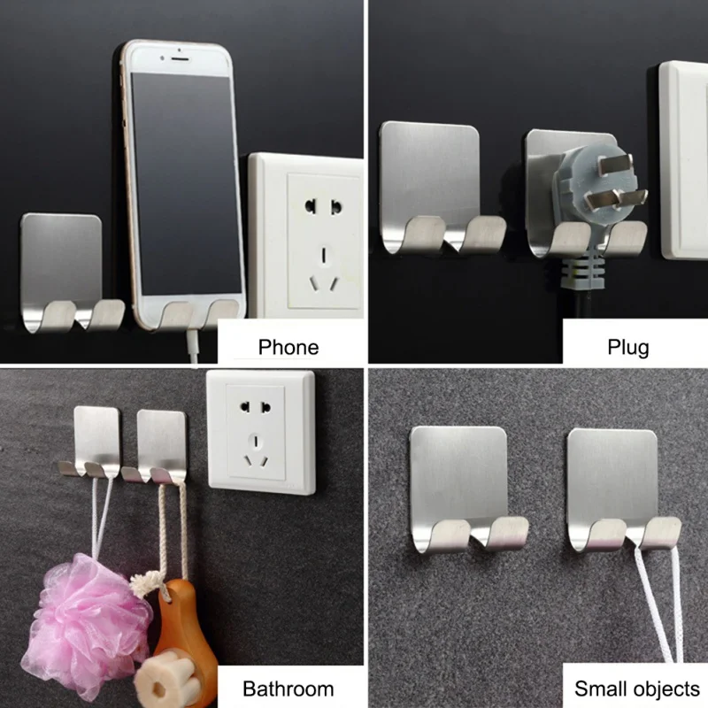 

1pc Practical Stainless Steel Plug Holder Adhesive Hook Plugs Storage Wall Door Razor Hanger Sticking Wall Hanger Shower Storage
