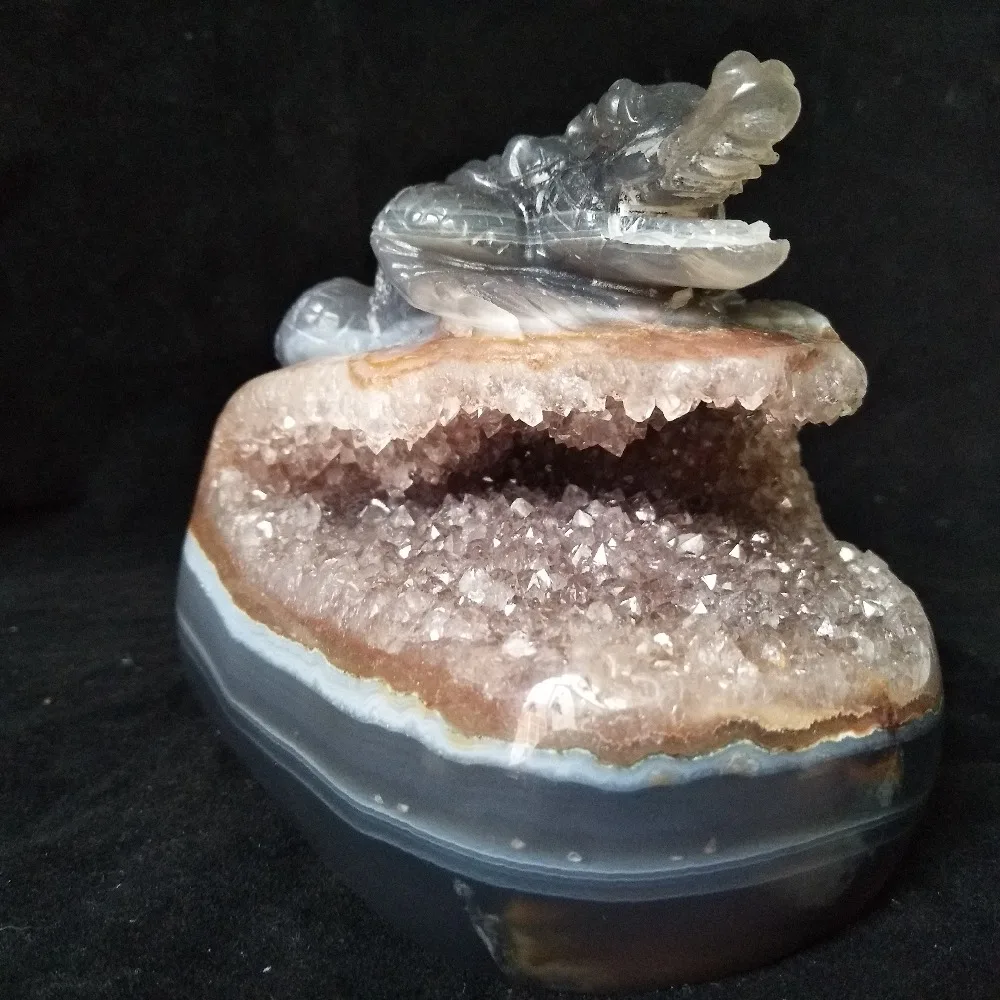 crocodile Sobek sculpture Natural Stone agate  geode Crystal clust hand engraving home decoration accessories Stone work Statue