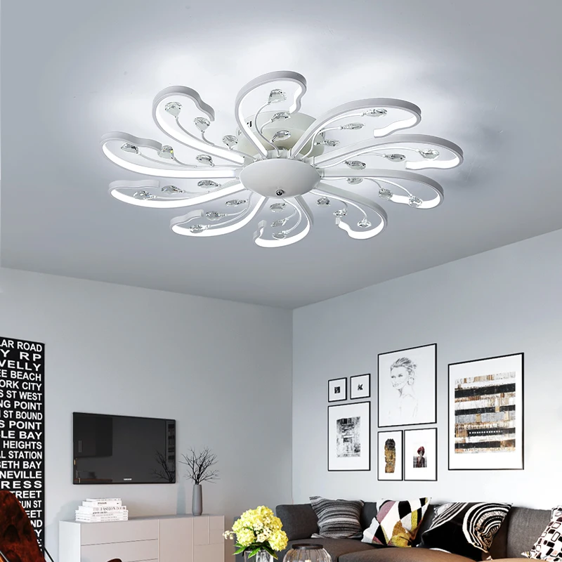 

Modern LED Ceiling Light Flower Crystal Home Decoration Indoor Novelty Lamps for Living Room Foyer Metal Dimmable Remote Control