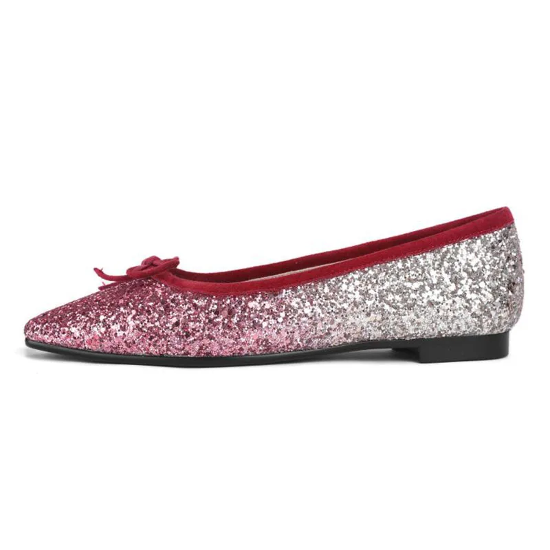 Chaussures Mode En rose Haute Noir Appartements Cuir Bowknot Qualité 35 Femmes Taille De argent 42 Bling Dames Véritable Rizabina A0P5TqnX5
