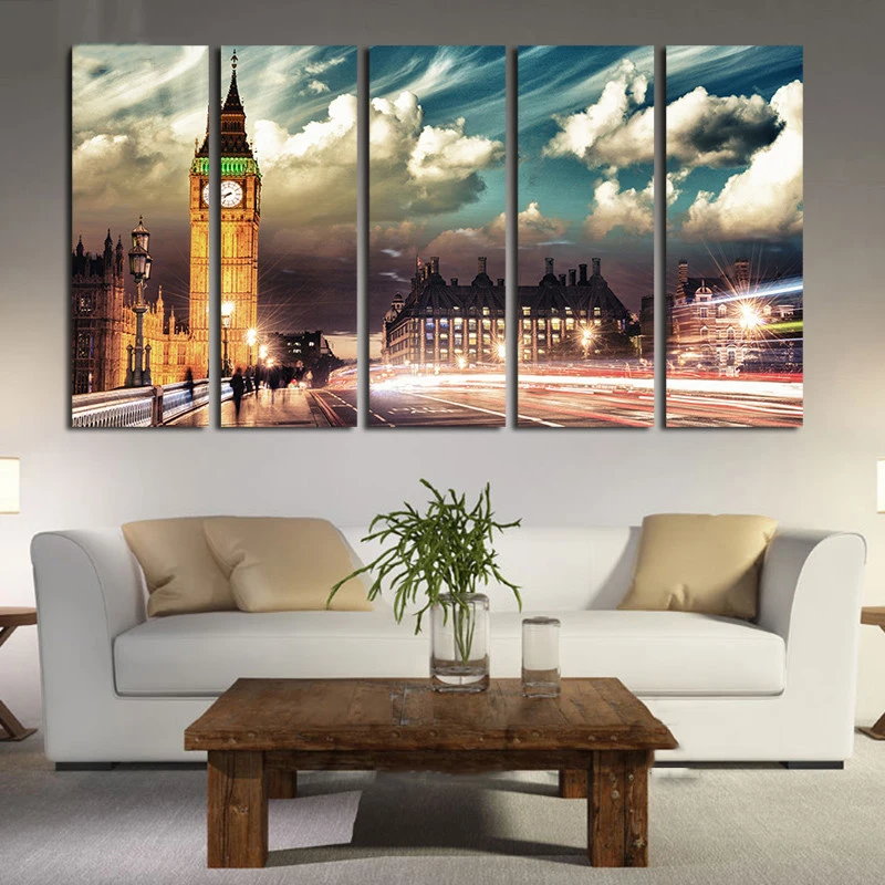 Grande-Arte-Da-Parede-Imagem-C-pia-Da-Lona-Cityscape-Skyline-Preto-Branco-Big-Ben-Londres