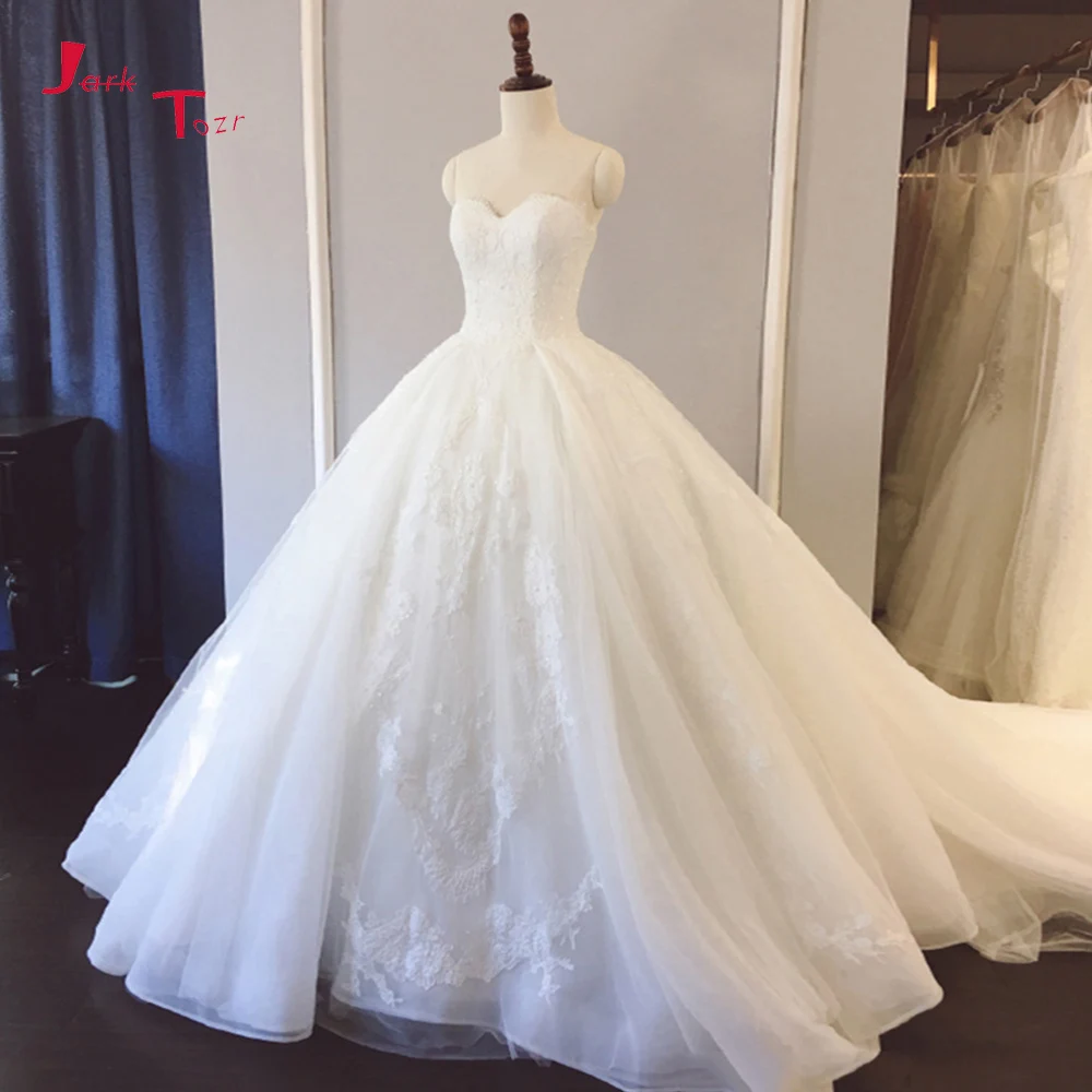 Jark Tozr Vestido de Noiva Princesa Кружевная аппликация украшенная бисером Жемчуг Роскошные