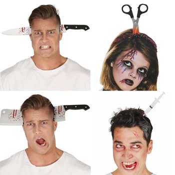

Funny Scary Toys Halloween Perform Props Axe Saw Nail Knife Headwear Fake Blood Scene Halloween Party Headband Decoration