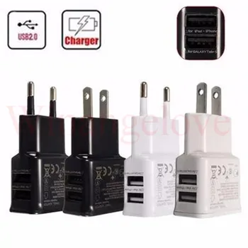 

500pcs/lot Dual USB 5V 2A Wall Charger Adapter EU US Plug Travel Power 2 Port for Samsung S4 S5 S6 for iphone 4 5 6 7 8