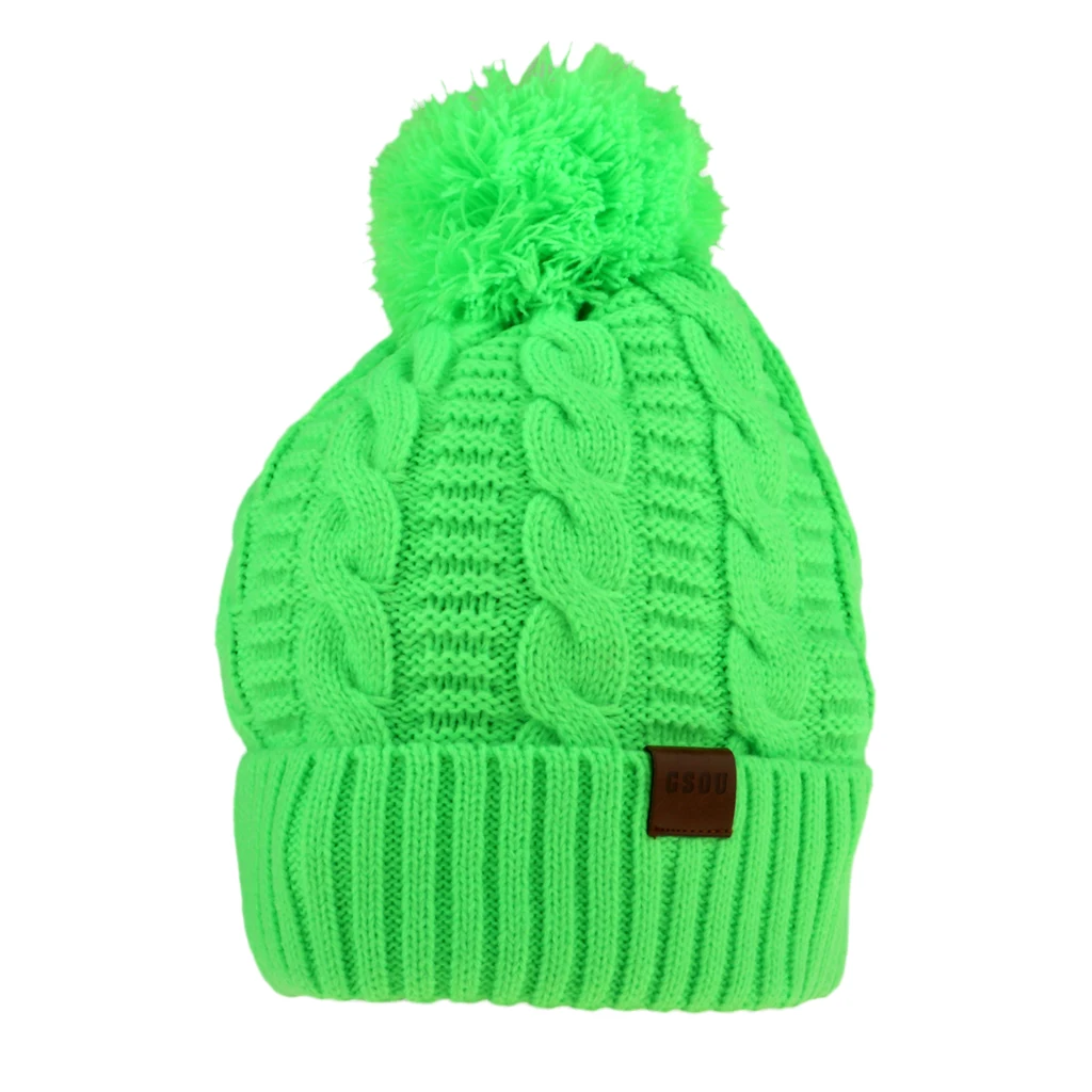 Women Men Winter Knit Hat Beanie Snowboarding Skateboard Pom Knitted Cap with Warm Fleece Lining Skull Soft Thick Cable Ski Cap
