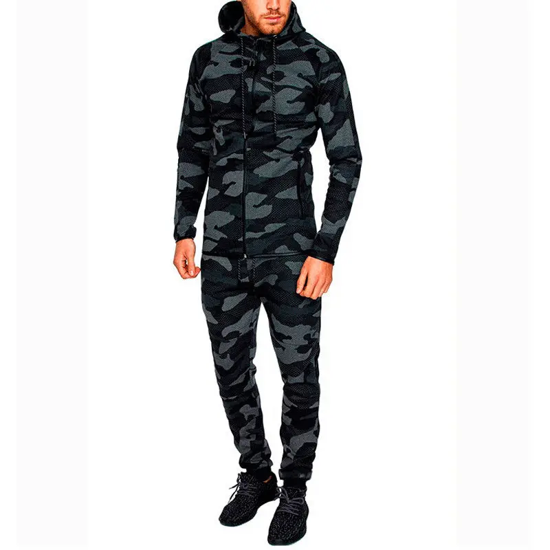 Мужской Jogger Фитнес Спортивный костюм Толстовка штаны брюки модные камуфляжные
