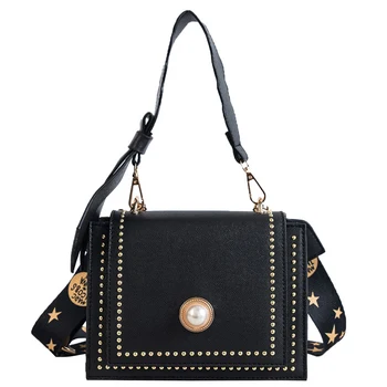 

Female Bow Handbag Rivet Shoulder Messenger Bag Fashion Foreign Small Square Bag
