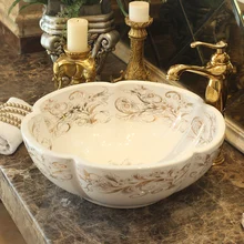 Изображение в китайском стиле керамические умывальники счетчик Раковина-чаша раковины для ванной комнаты умывальники керамические Украшенные