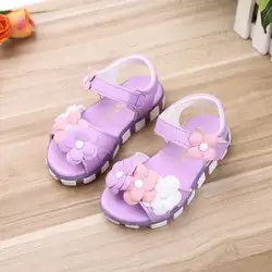 Детские сандалии для девочек 2019 Летняя мода детские пляжные сандалии цветы розовый принцесса сандалии
