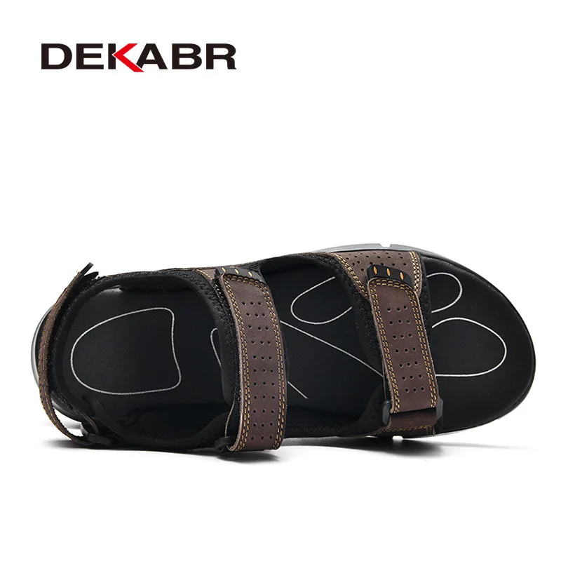 DEKABR Brand Men's Casual Shoes Genuine Leather Sandals Men Flip Flops Breather Slippers Plus Size 38~48 Summer Sapato Masculino