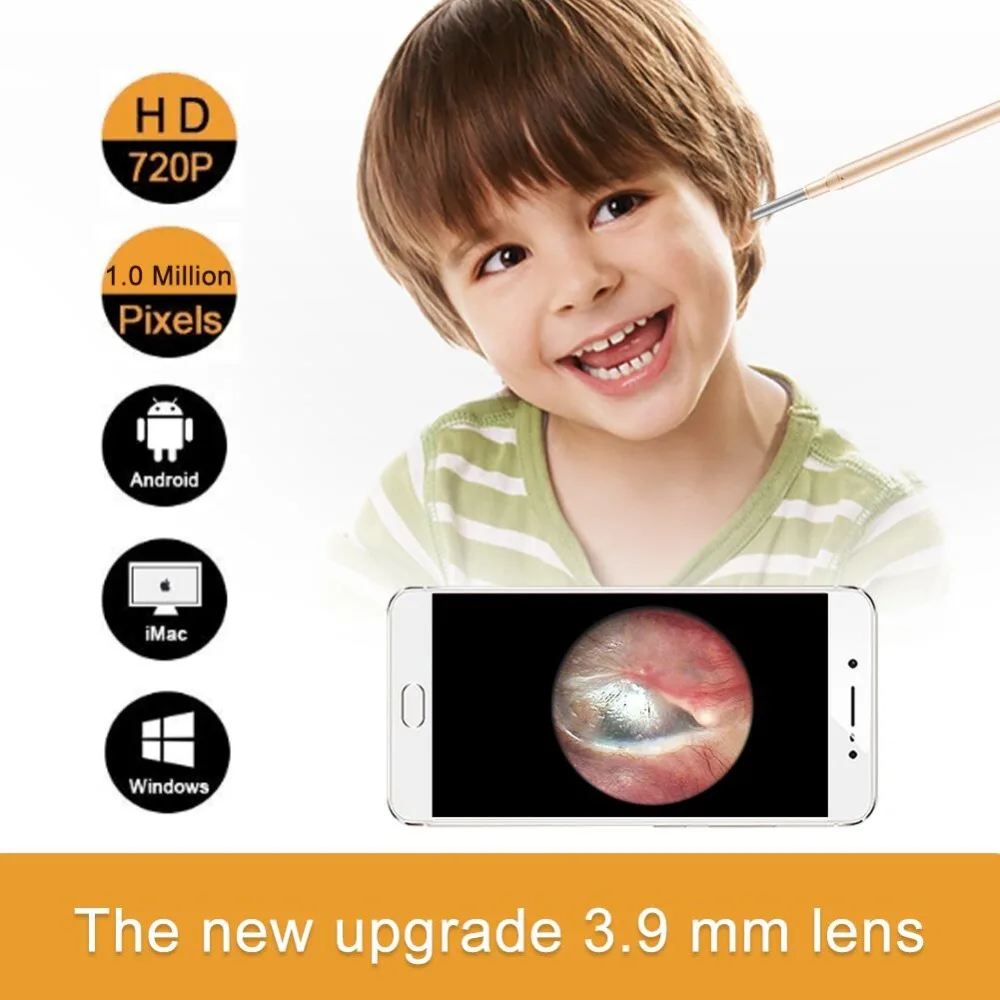 preço 3.9mm Criança Ouvido Otoscópio 3 em 1 Limpeza Da Orelha Ouvido Endoscópio Âmbito Inspecção Câmera com LEDs 6 Ajustável Para PC USB C Android
