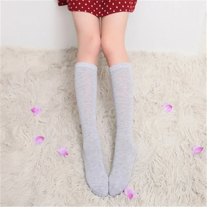 Solid Color Cotton Women's Stockings Sexy Knee Socks Long Woman Socks White Black Grey Pink Cute Kawaii Female Knee High Socks