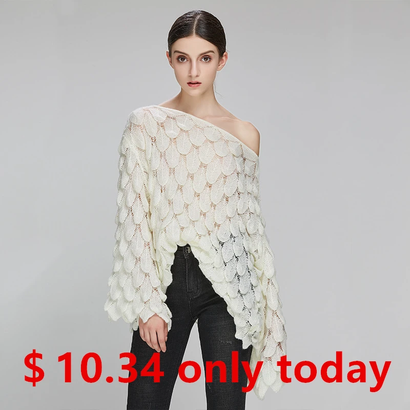 adohon Elegant Sweater Women 2019 Casual Fashion Loose Women Sweaters and Pullovers Cute 3D White Jumper Sueter Mujer Slash neck