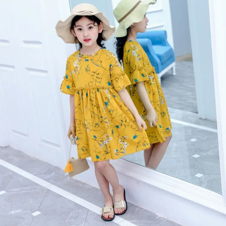 

2018 Fashion Kids Dresses for Girls summer Floral Children Dress half Sleeve new hot sell Girl Dress Spring Girls Clothing