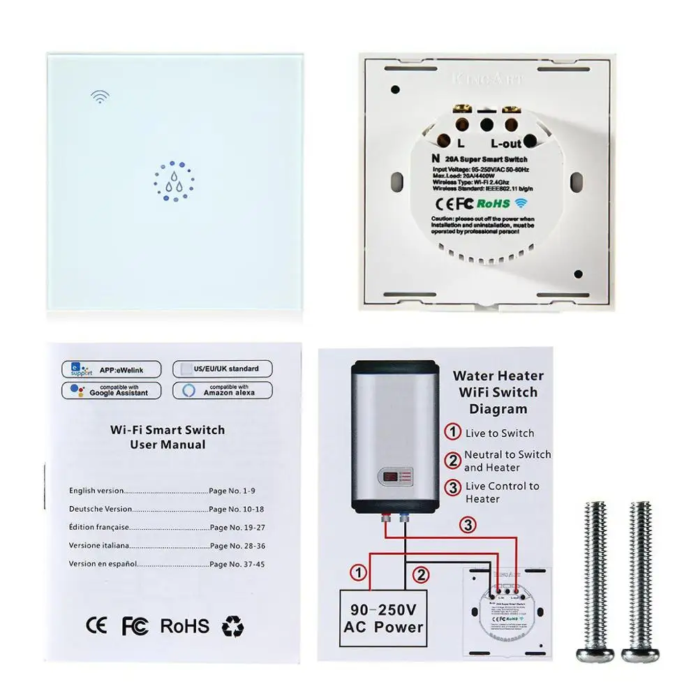 Teekar EU/UK Standard WiFi Boiler Water Heater Switch 4400W Ewelink App Remote Control Timer Voice Control Google Home Alexa