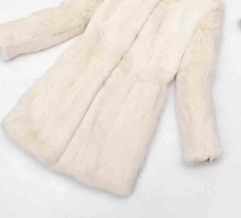Настоящее цельное Женское пальто из кроличьего меха, тонкое длинное пальто и Женская куртка, осенне-зимнее пальто из кроличьего меха wsr286 - Цвет: Beige