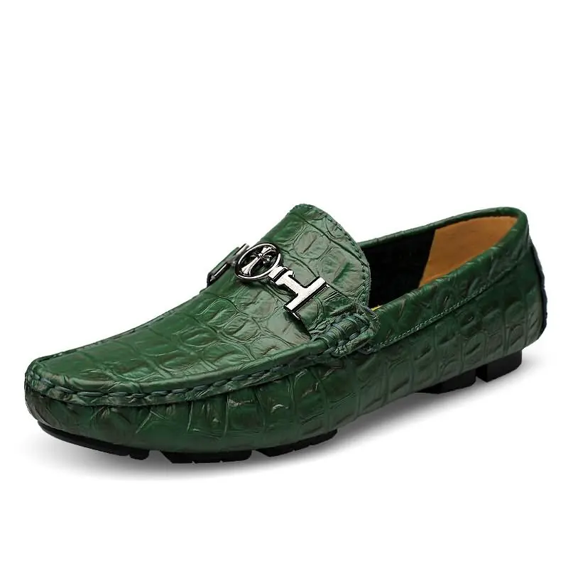 Plardin/брендовые модные стильные Мягкие Мокасины размера плюс; мужские лоферы; Высококачественная обувь из натуральной кожи с металлическим украшением; мужская обувь на плоской подошве - Цвет: Зеленый