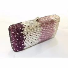 7764CP Purple color in gradual effect Crystal Lady fashion Bridal Party Metal Evening purse clutch bag case box handbag