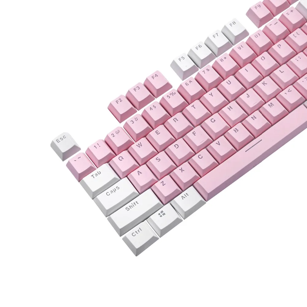 Двойная инъекция 104 клавиш PBT Keycaps розовый белый цвет Keycaps для механической клавиатуры
