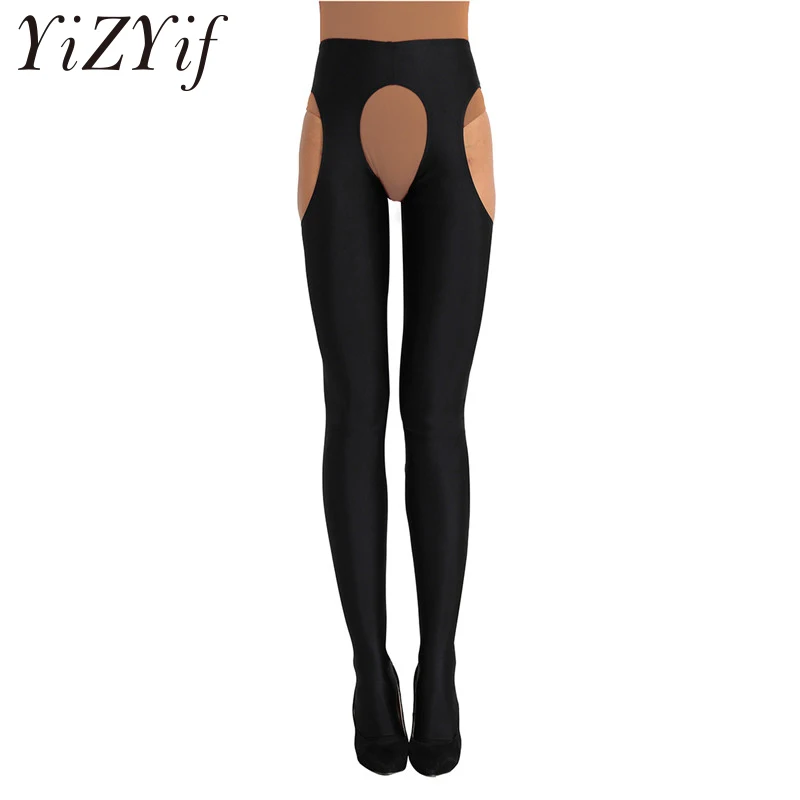 

YiZYiF Women Sexy leggings Open Crotch Lady erotic Leggings Hollow Out Long Erotic Lingerie Night Suspender Sexy Leggings