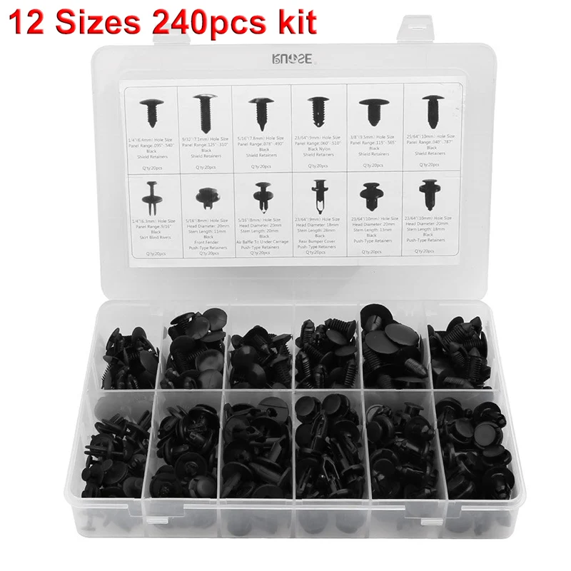 240pcs Car Body Push Type Retainer Pin Rivet Trim Clip Panel Moulding Assortment 12 Kinds Clips
