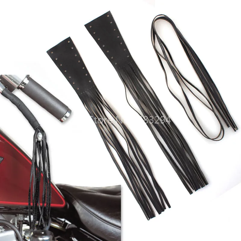 Motorcycle 12" Black PU Leather Brake Lever Covers Biker Clutch Fringe