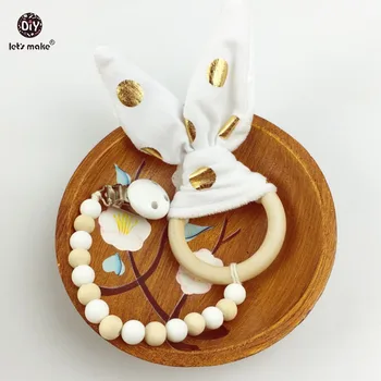 

Let's make Wooden Teething Decor(1pc)white Gold Dot Bunny Ear Teething&Pacifier Clip Silicone&wood s Baby Gifts Waldorf
