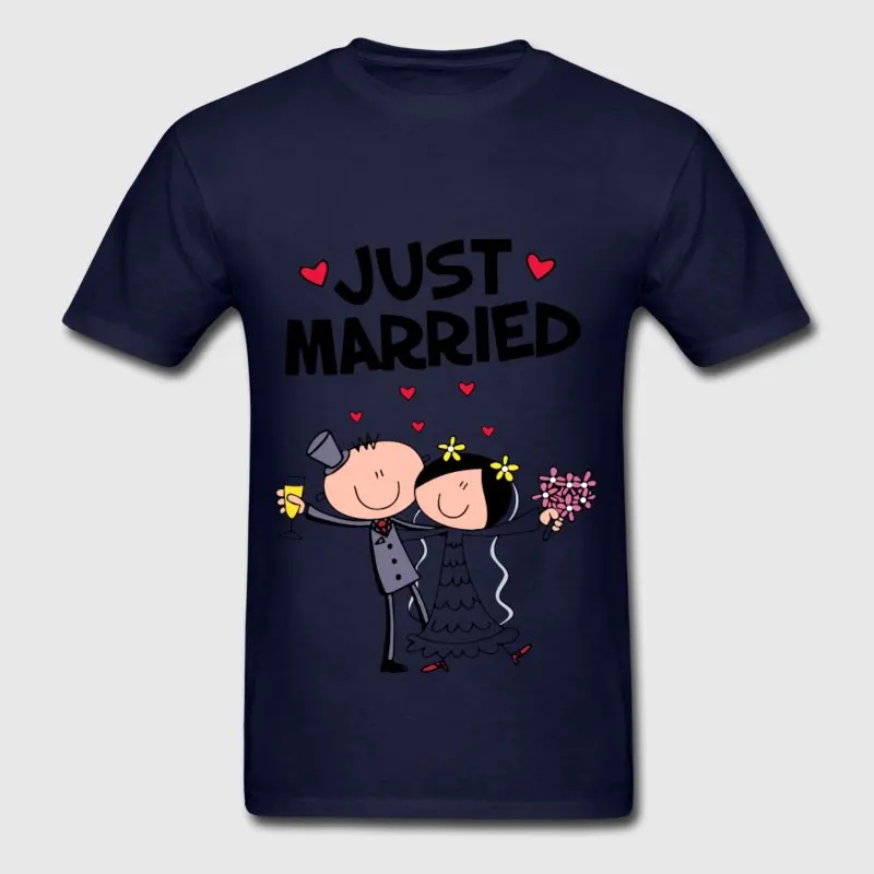 Фитнес Для мужчин футболка Одежда высшего качества Just Married Футболка короткий