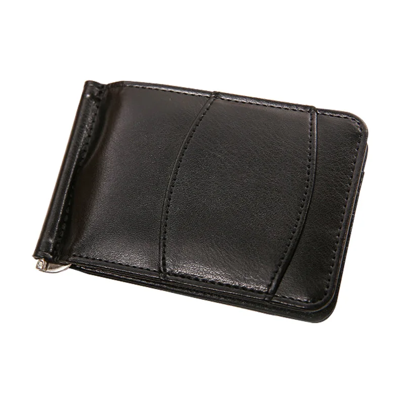 

Fashion Portable Brand Short Men's Leather Money Clip Wallet With Cash Clamp Purse Card Slots For Man