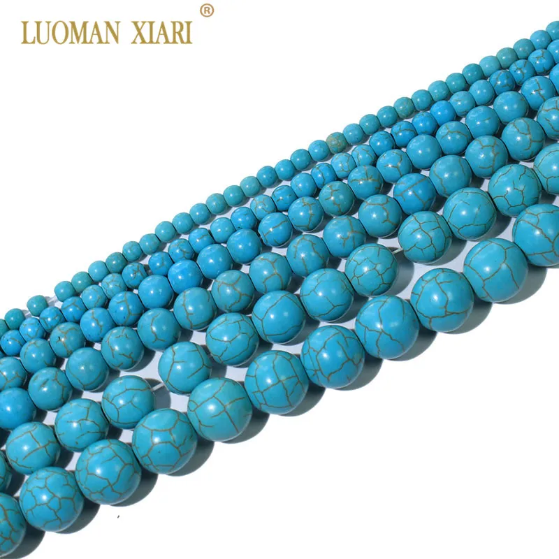 Perles rondes Turquoises bleues en pierre naturelle, pour la fabrication de bijoux, collier de 4 à 12mm, brin de 15 pouces, vente en gros