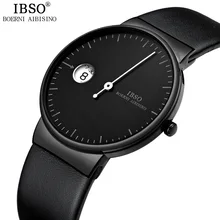 IBSO Роскошные Кварцевые часы мужские черные модные кожаные часы Relogio Masculine Топ бренд Креативные мужские часы#8289
