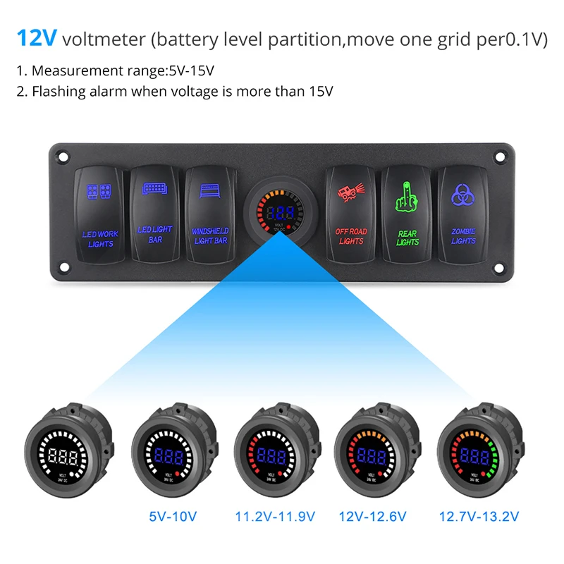 6 банд 12 В/24 В кулисный переключатель для автомобиля морской лодки автоматические выключатели вольтметр светодиодный светильник кулисный переключатель панель цепи