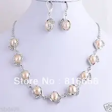 Шарм розовый натуральный жемчуг ожерелье циркон серьги